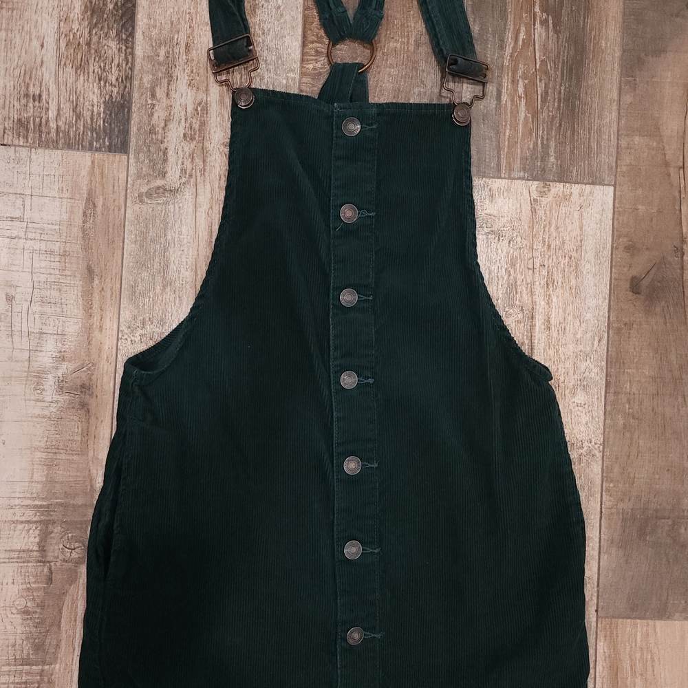 Dark Green Corduroy Button-Front Dress